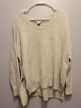 ruby moon Speckled Cream V-Neck Oversized Sweater